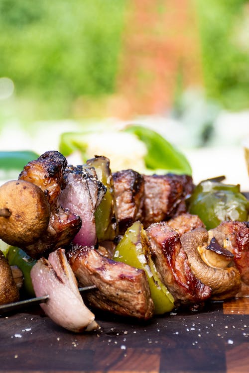 Steak and veggie kebabs