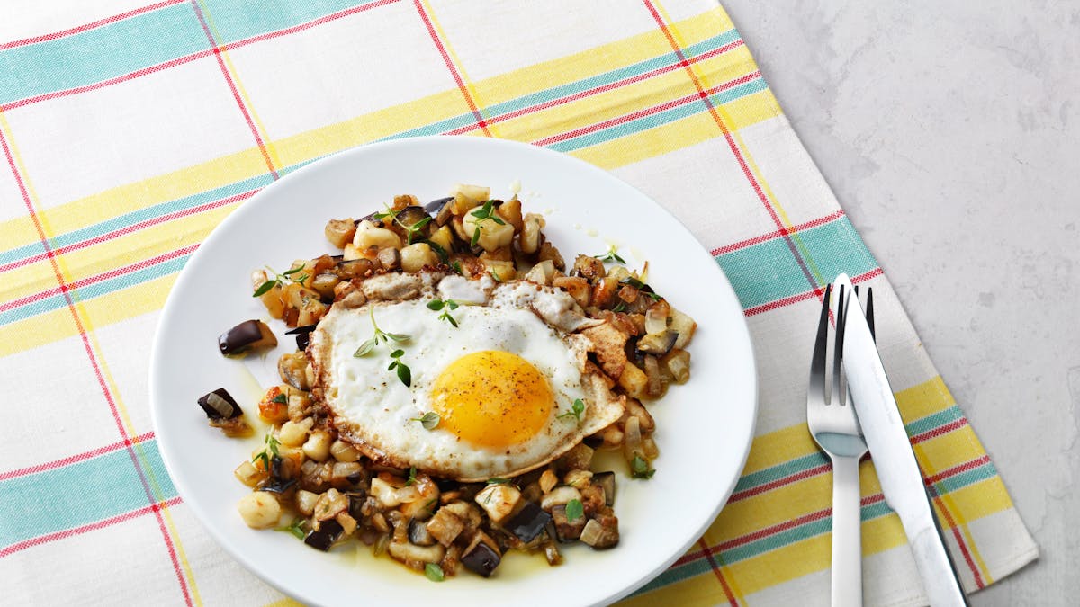 Low carb eggplant hash with eggs