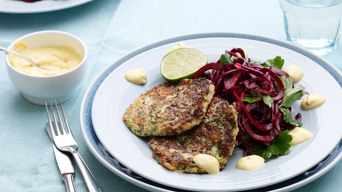 Zucchini fritters with beet salad
