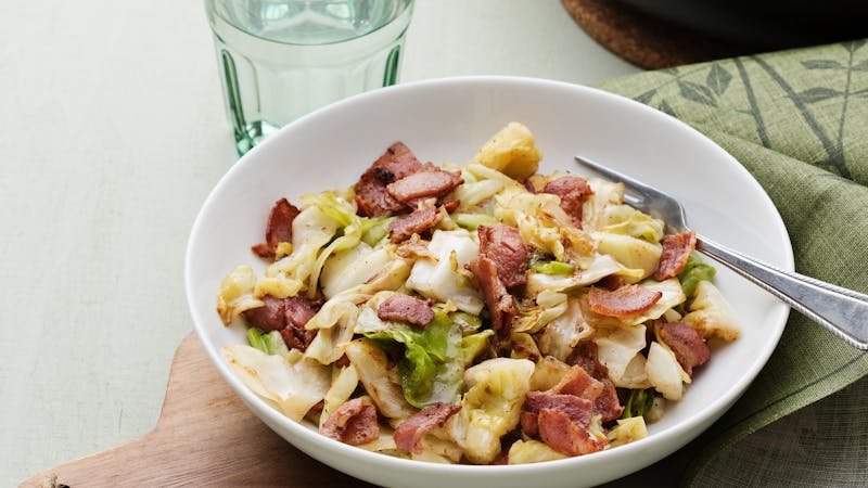 Fried Cabbage with Crispy Bacon and Butter