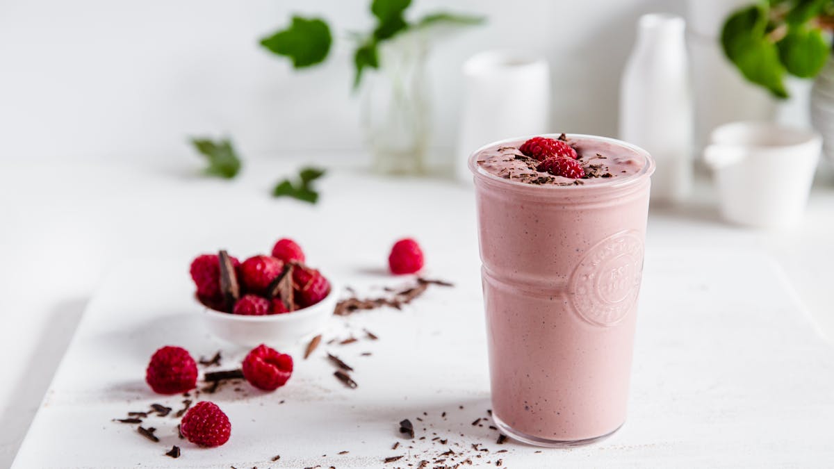 High-protein chocolate raspberry cheesecake smoothie