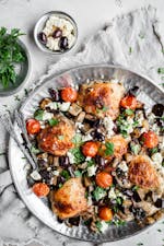 Keto chicken and eggplant sheet pan with tzatziki