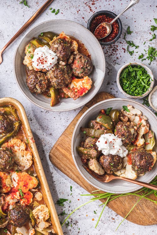 Kofta sheet pan with spicy veggies