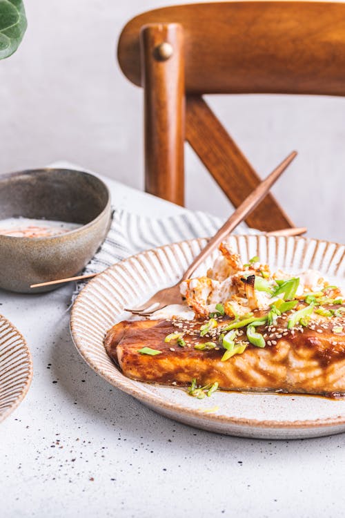 Miso glazed salmon with bang bang cauliflower