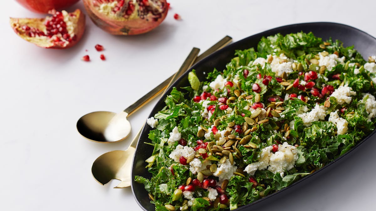Kale salad with goat cheese and pomegranate