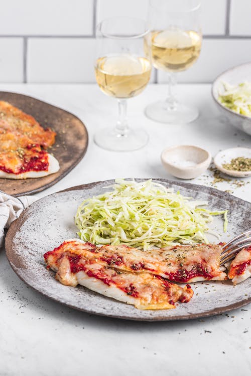 Keto pizza fish with cabbage salad