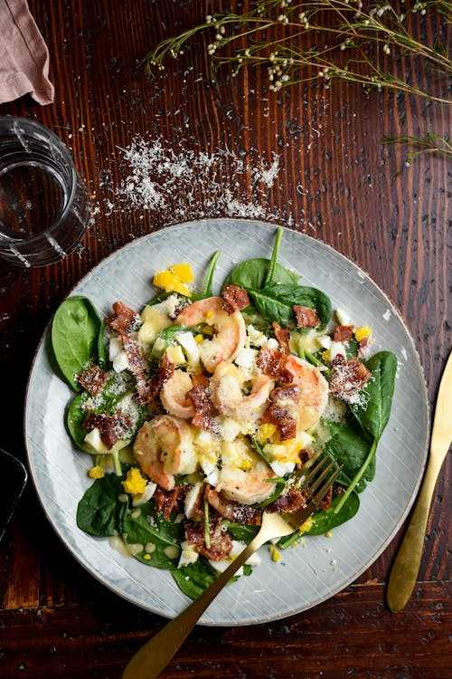Shrimp salad with hot bacon fat dressing